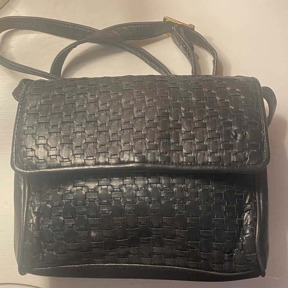 Woven Texture Black Crossbody Bag